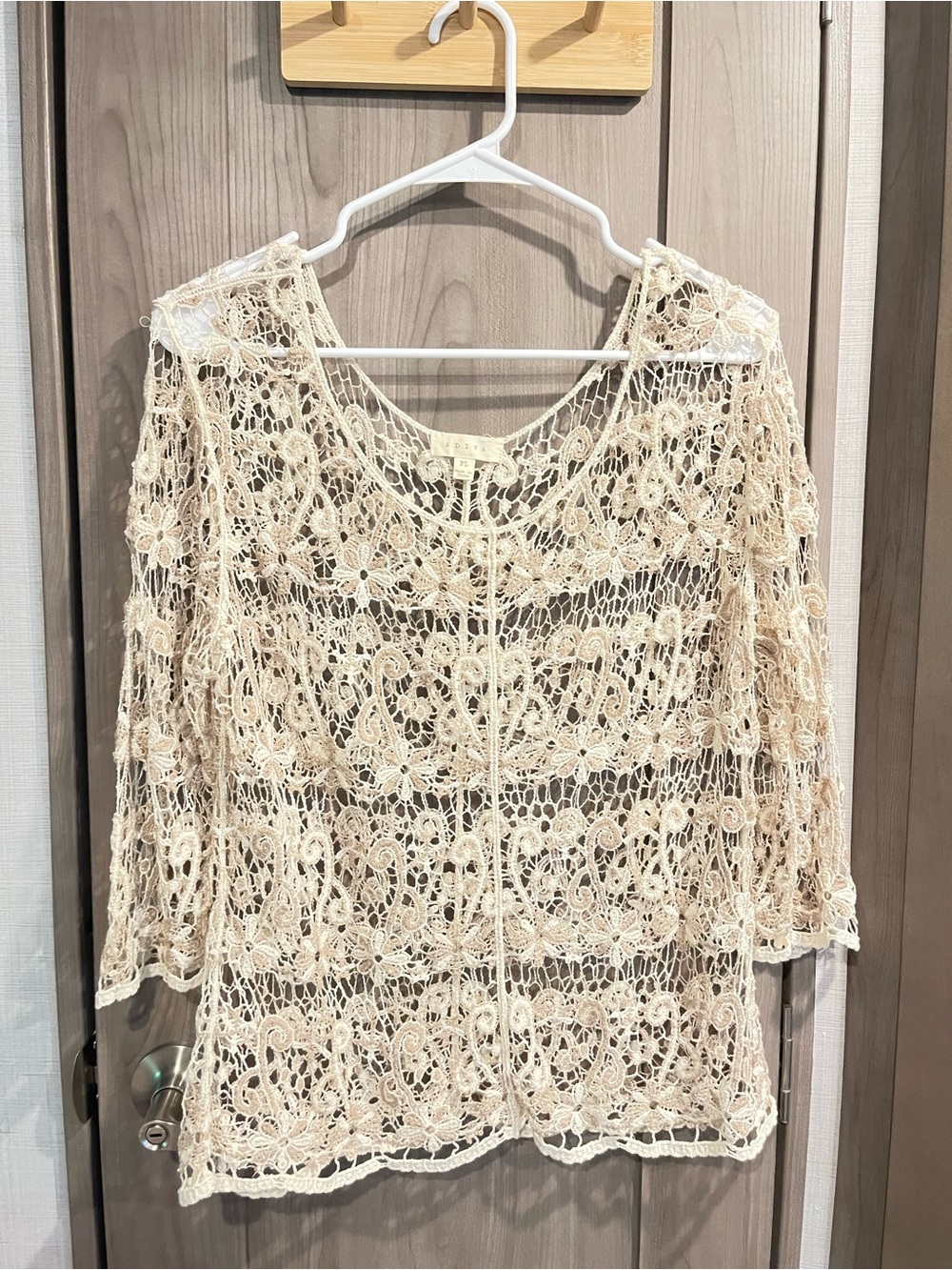 Adiva Cream Crochet Openwork Tunic Top